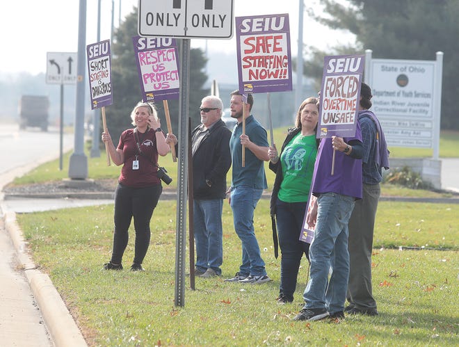 Members of the SEIU 119, which represents parole officers and other employees at Indian River, along with supporters, rallied outside of Indian River Juvenile Correction Facility in Massillon in 2022 to voice their concerns over understaffing and violence at the site.